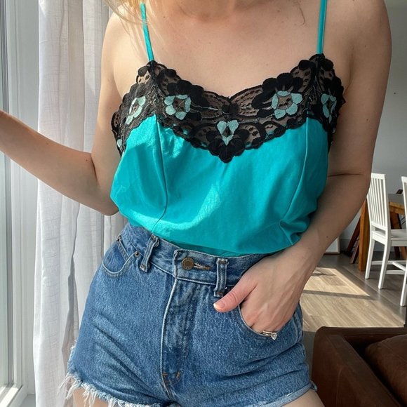 Vintage Tops - • Vintage Cami Camisole Tank Top Lace Trim Medium